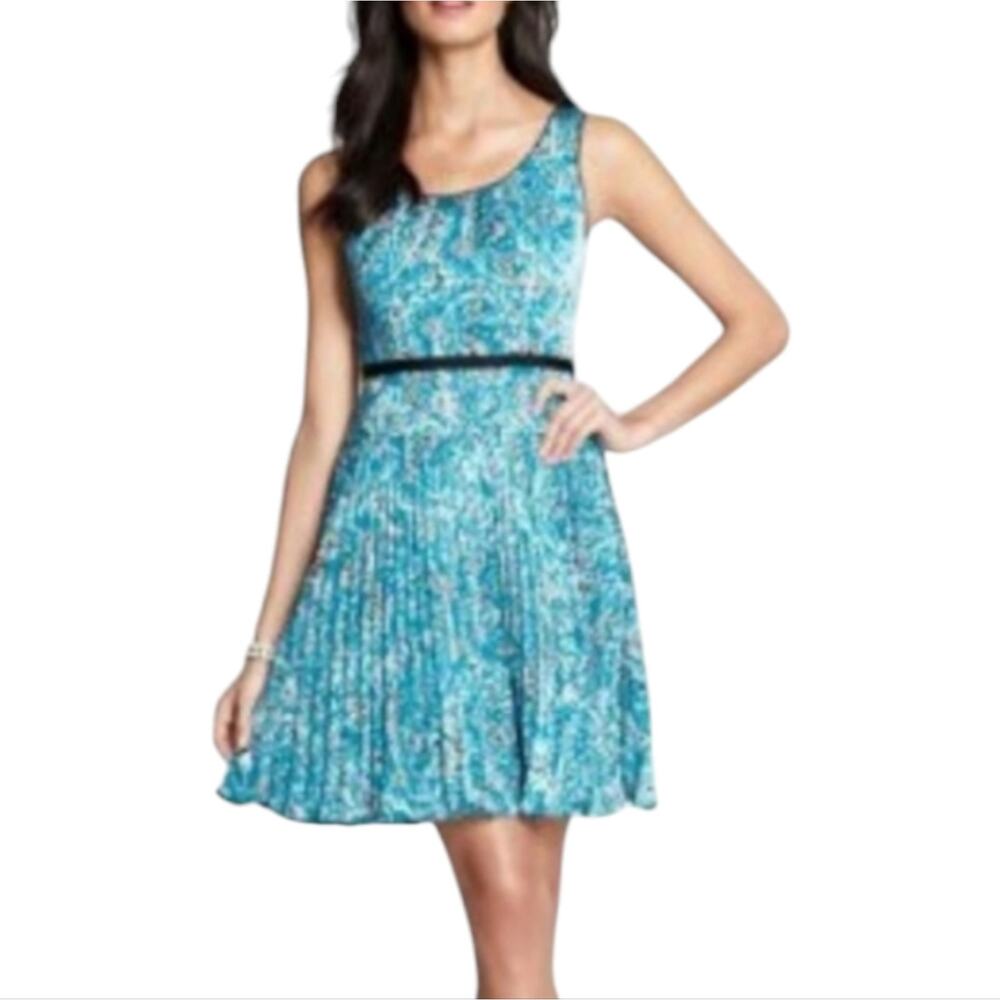 Ann Taylor‎ Blue Paisley Pleated Sleeveless Sheath Dress Size 12P Petite New